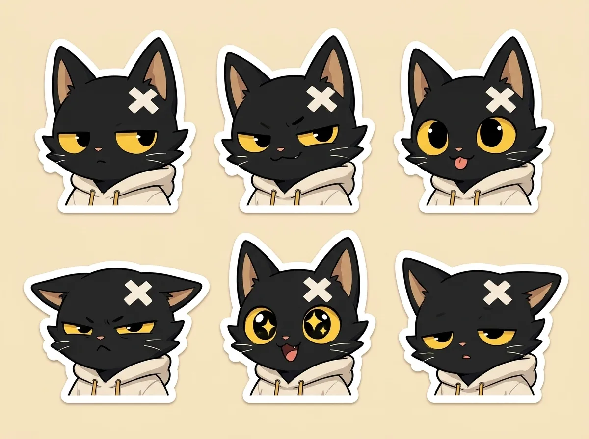 Subway Cat sticker sheet — six expressions