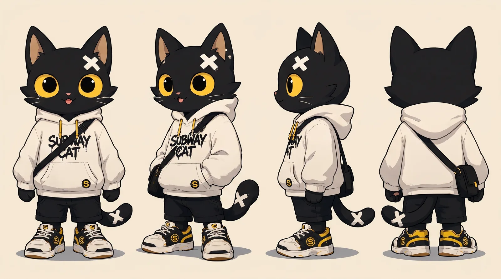 Subway Cat turnaround — front, three-quarter, side and back views